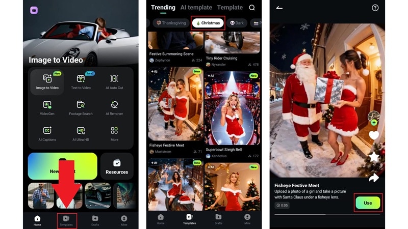 select christmas template on filmora