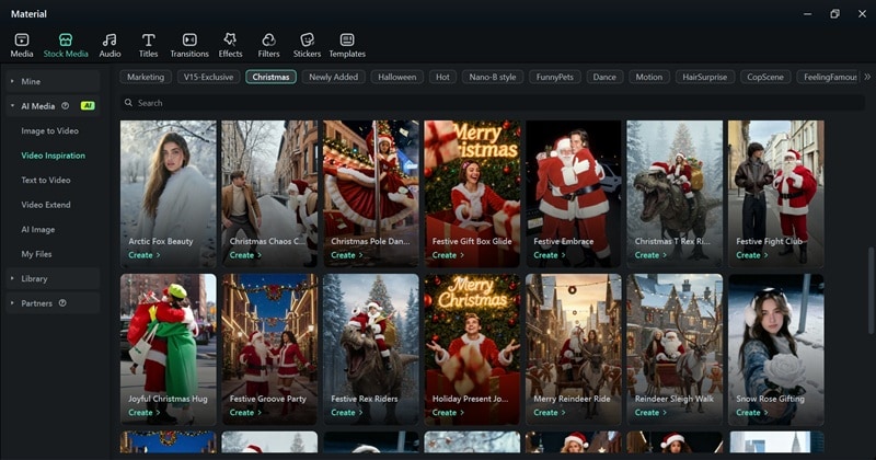 collection of christmas templates in filmora