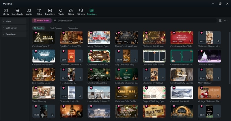 collection of filmora christmas video templates