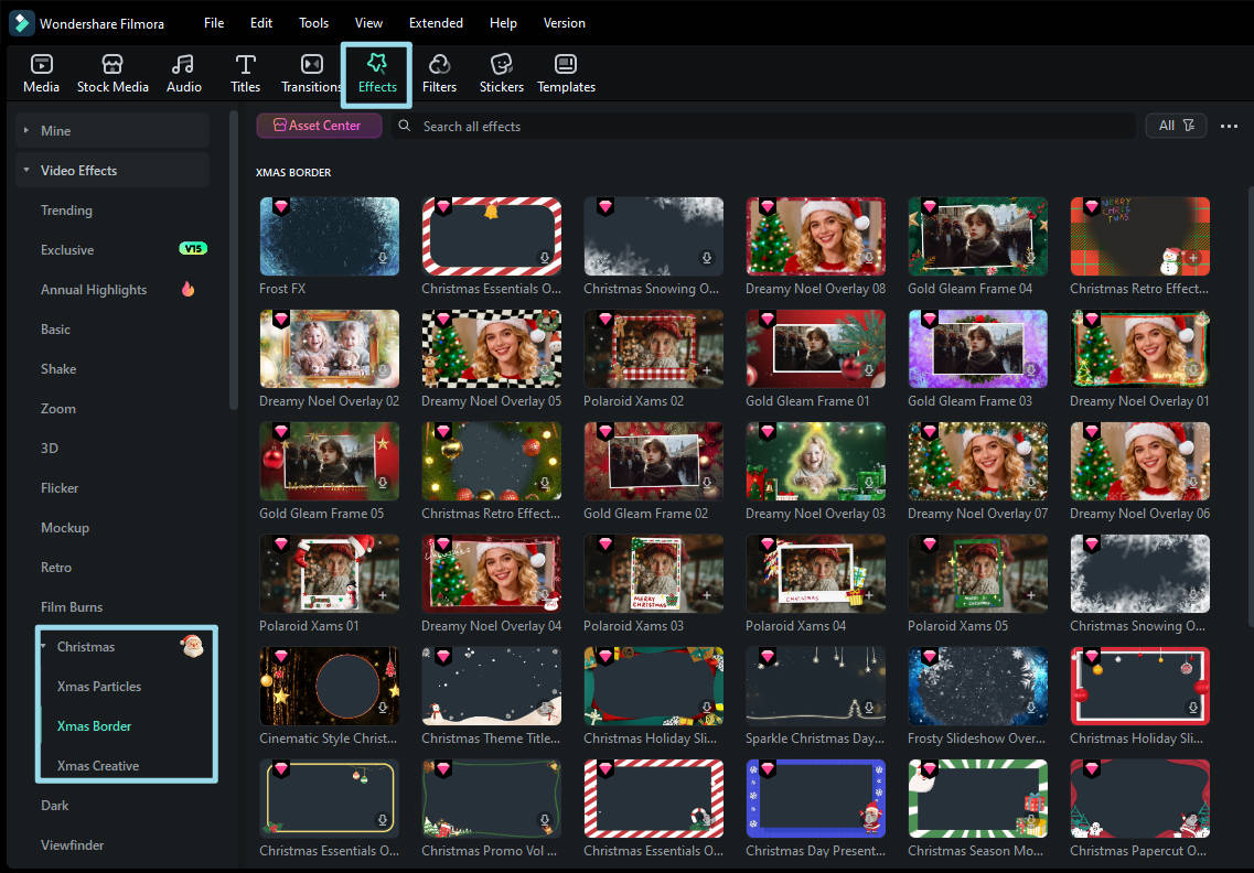 christmas library in filmora