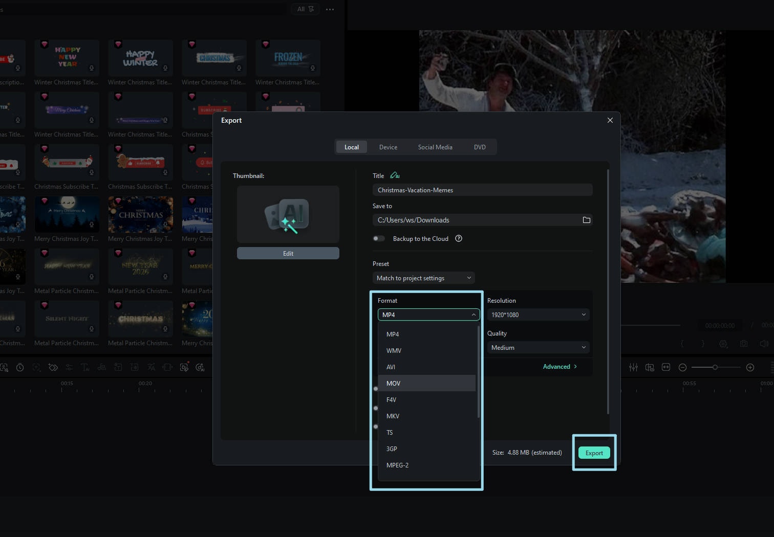Preview and export meme