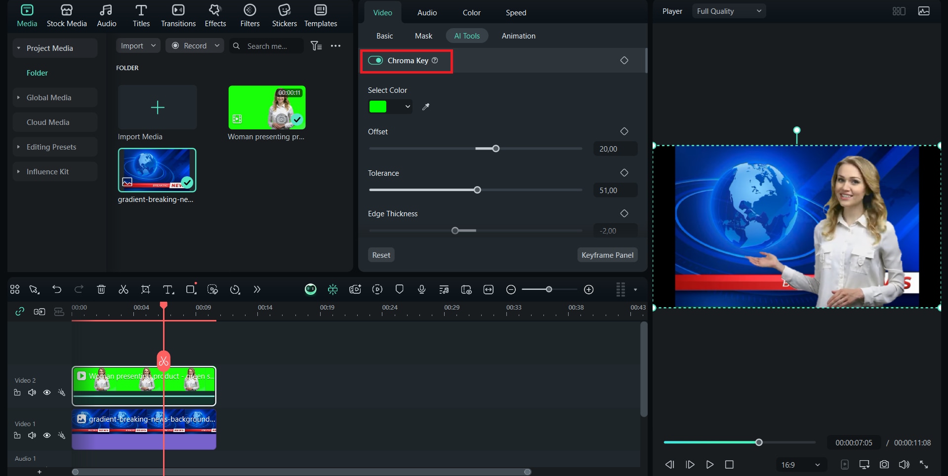apply chroma key tools