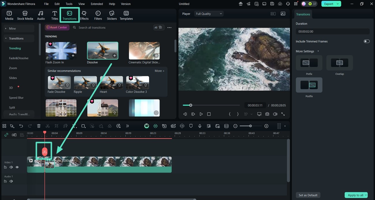 trim video apply smooth transitions