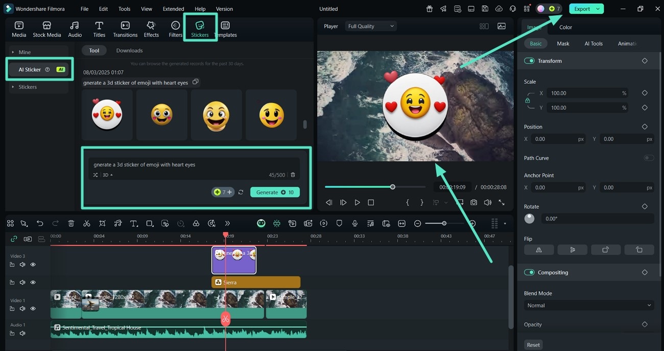 générer des autocollants IA et prévisualiser la vidéo