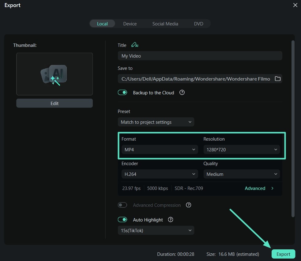 exporter une vidéo locale pour la diffusion