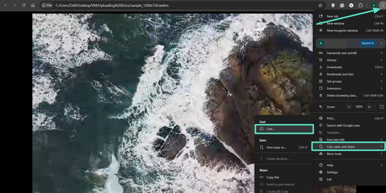 locate chrome cast option