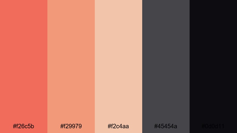 cinematic coral grain coral salmon color palette with hex codes