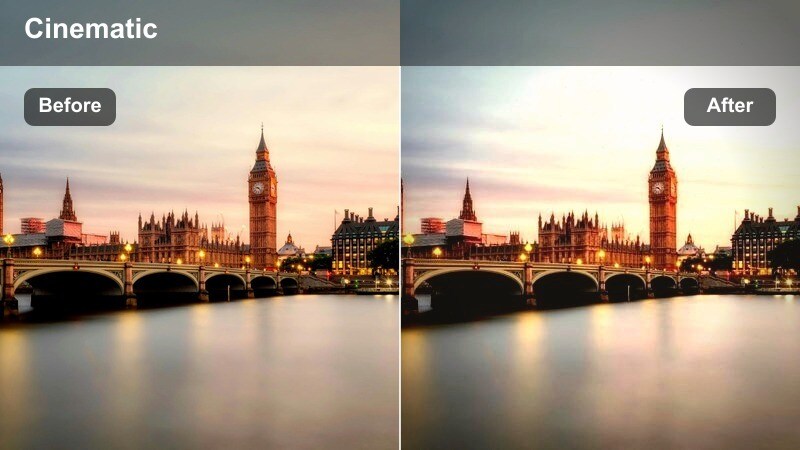 Evening city skyline with glowing reflections of lights on a river