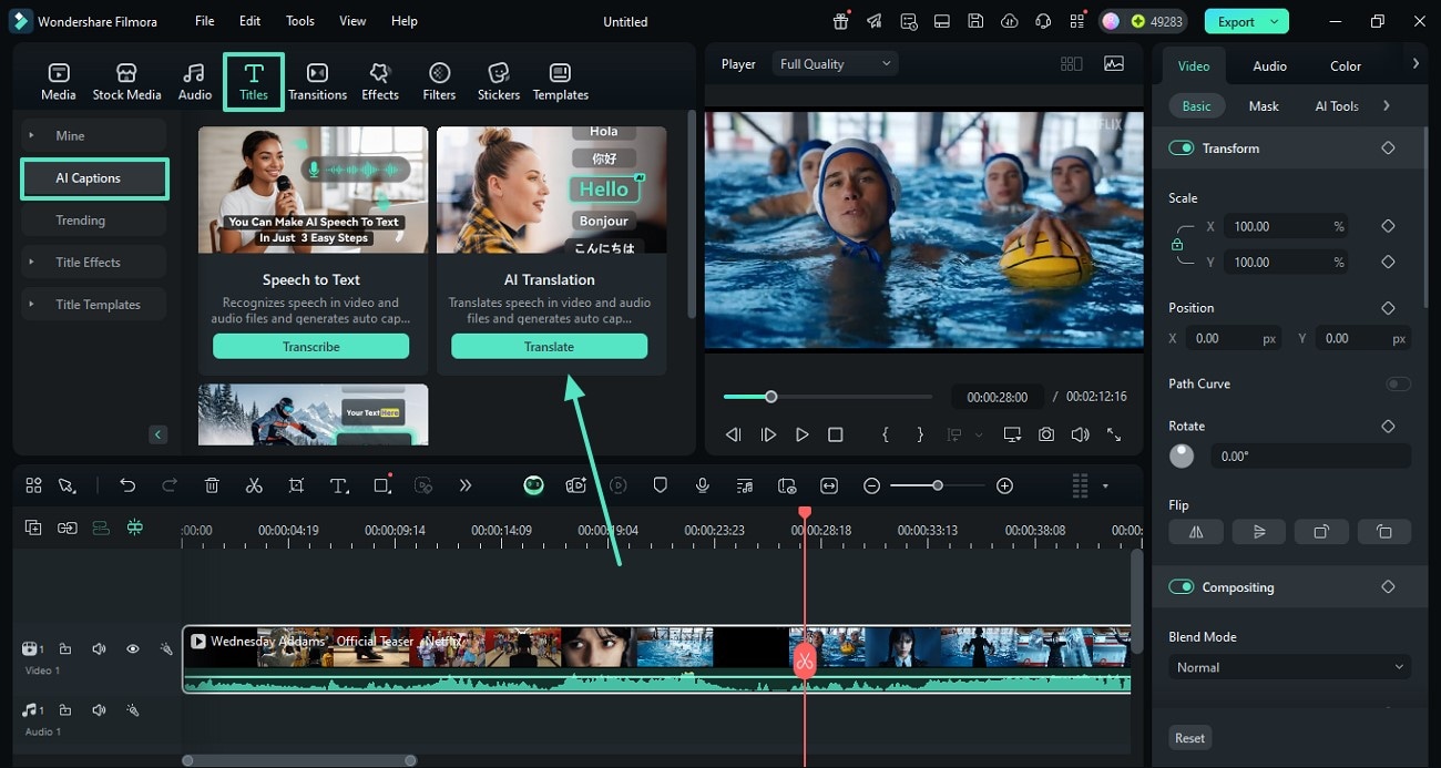 add ai captions from titles interface