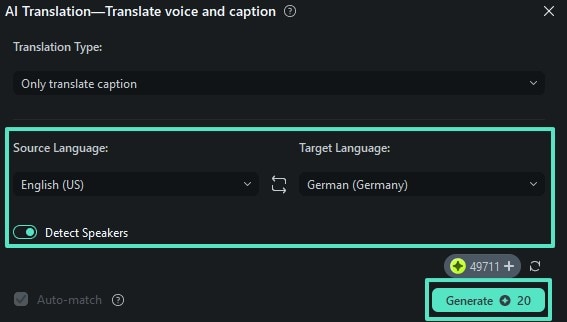 set target language and hit generate