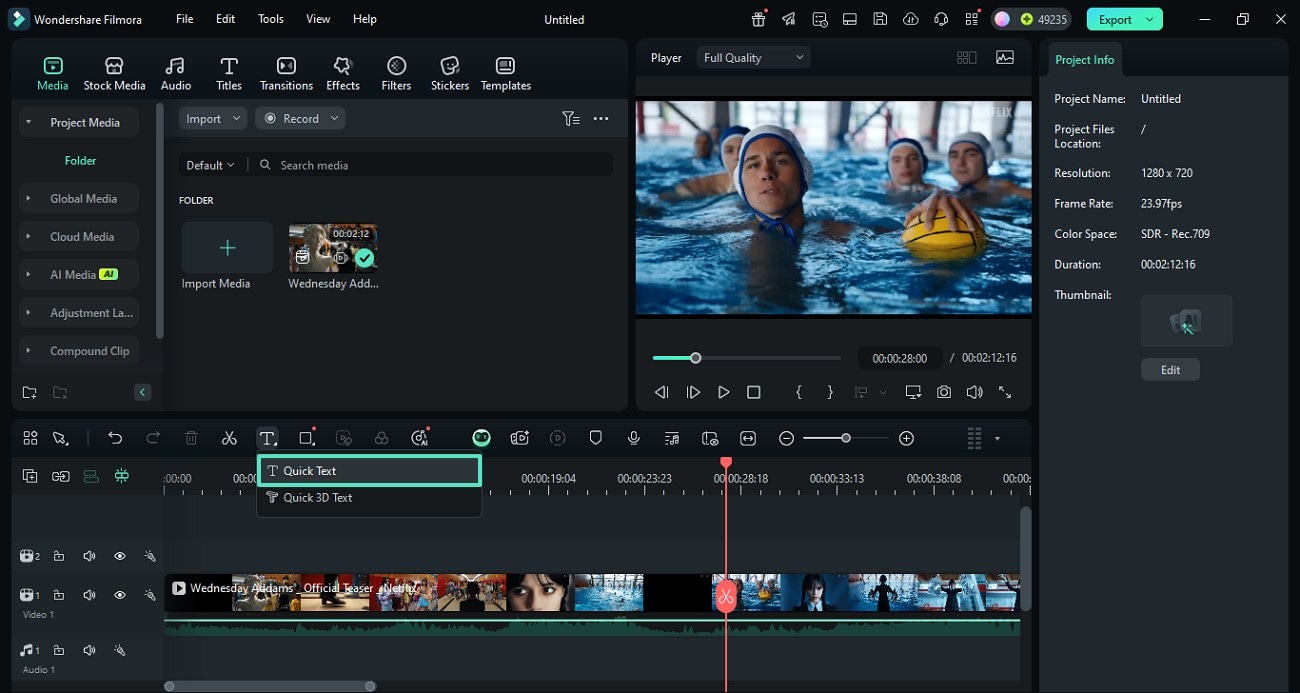 import video and pick quick text option