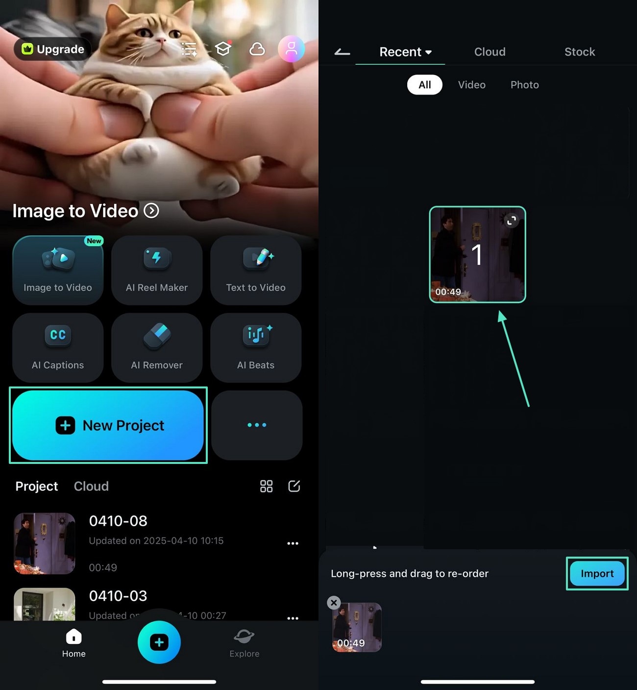import video to filmora app
