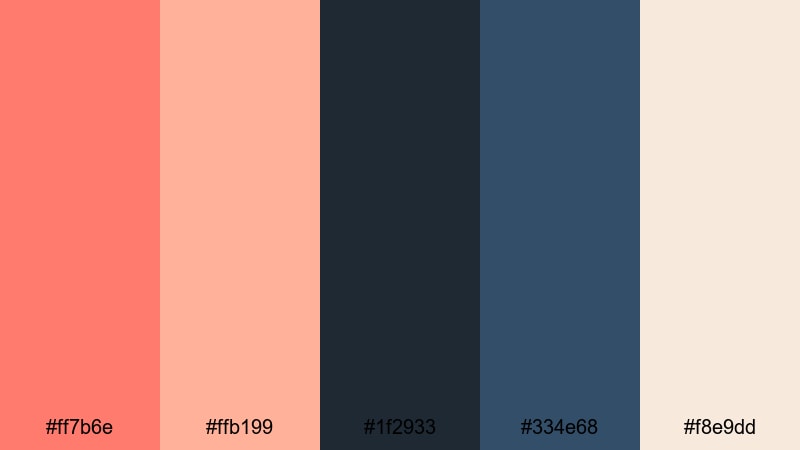 cinematic sunset fade peach coral color palette with hex codes