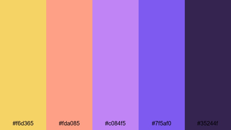 citrine plum gradient yellow purple color palette with hex codes