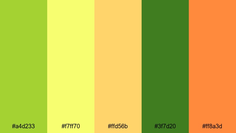 citrus herb market yellow green color palette with hex codes