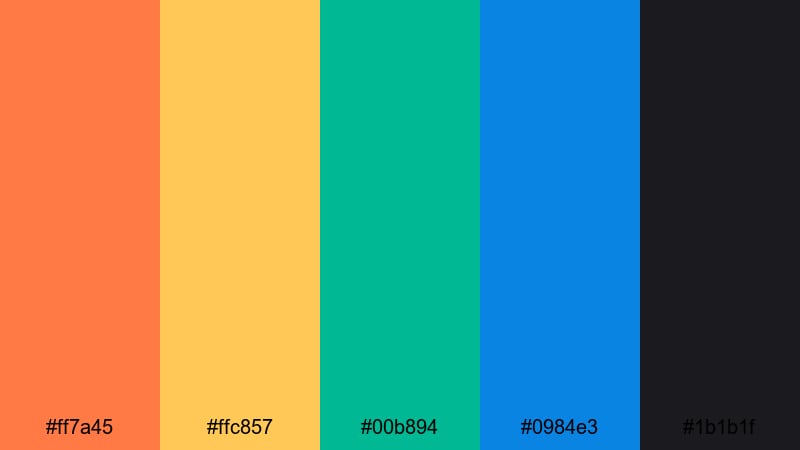 citrus lagoon pop blue green orange color palette with hex codes