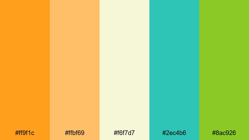 citrus market pop orange green yellow color palette with hex codes