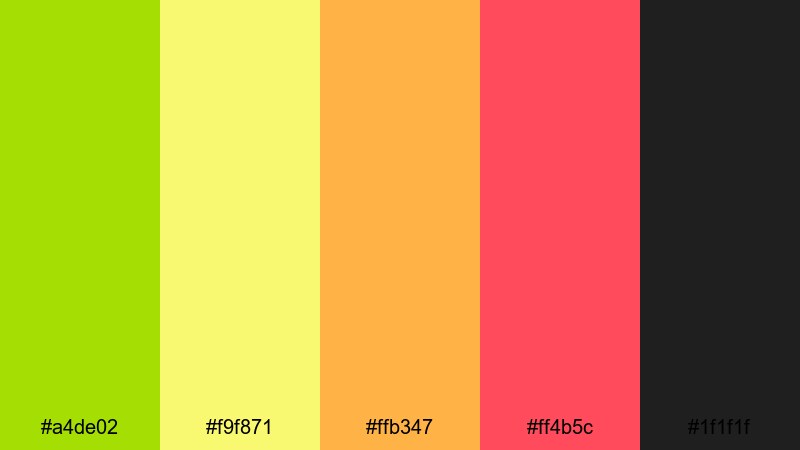 citrus pop energy lime green color palette with hex codes