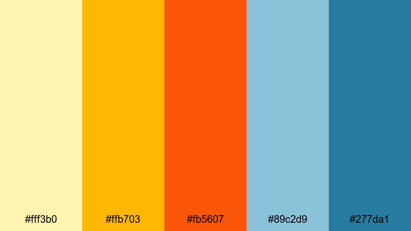citrus soda splash yellow orange blue color palette with hex codes