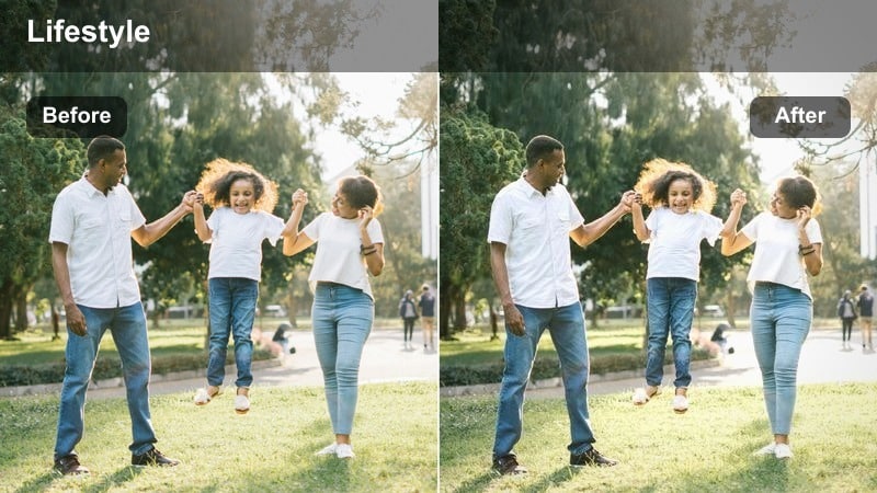 Cyclist riding through a city bike lane with modern buildings and teal-tinted shadows.