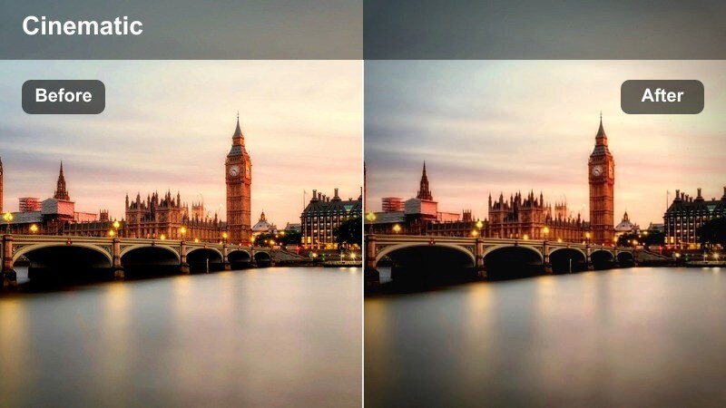 Nighttime time-lapse style skyline with bright window lights and light trails below high rises.