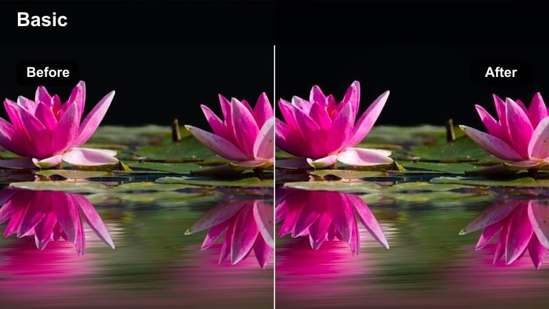 Cool toned city street at night with neon and streetlights