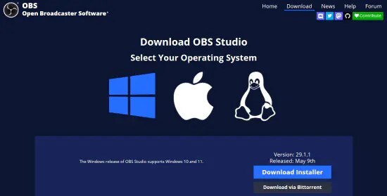 download OBS studio for class recording