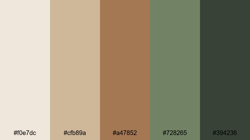 clay and cedar minimal brown green color palette with hex codes