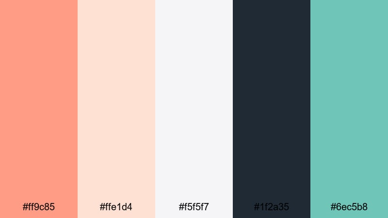 clean app interface peach coral color palette with hex codes