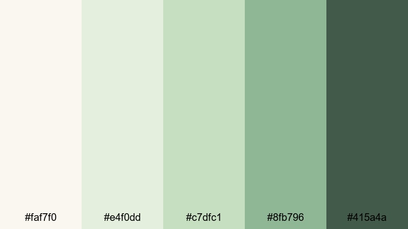 clean canvas greens green cream color palette with hex codes