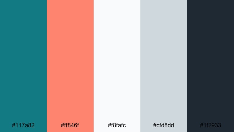 clean coast interface teal coral color palette with hex codes