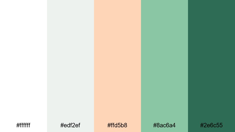 clean frame fresh green peach color palette with hex codes