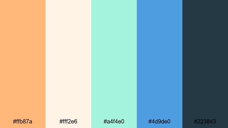clean grid coast blue green orange color palette with hex codes