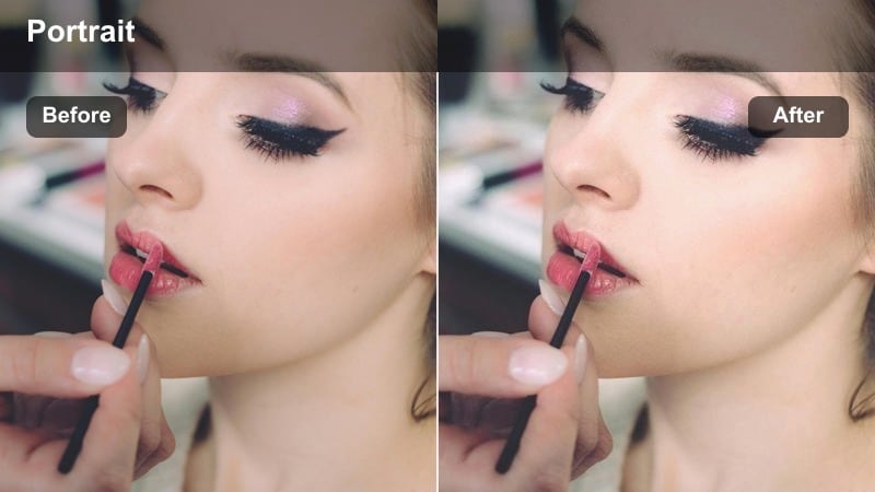 Side-lit portrait with clean highlights and controlled skin tone on the lit side of the face.