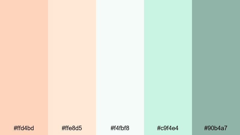 clean kitchen story peach mint color palette with hex codes