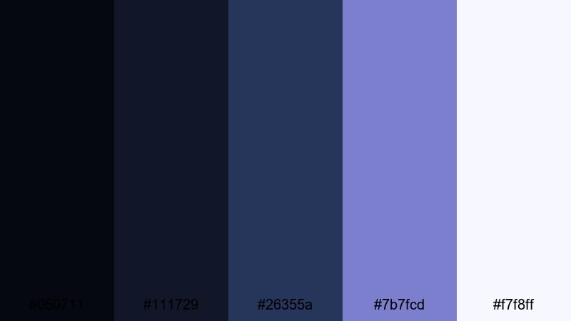 clean night brand purple dark blue color palette with hex codes