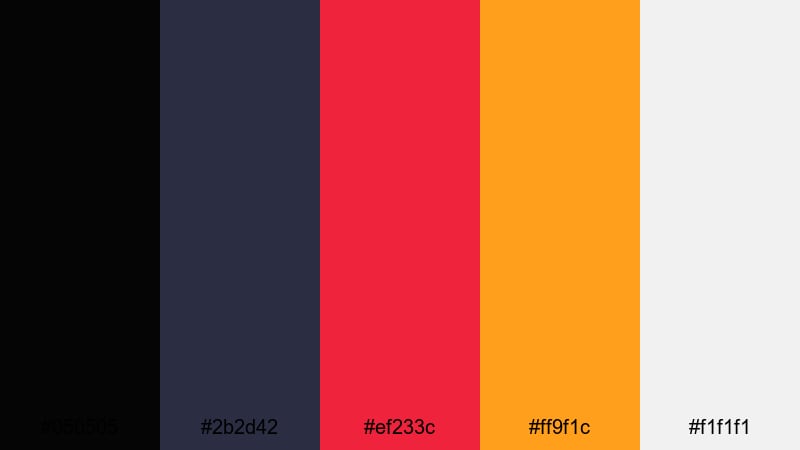 clean noir heatwave black red orange color palette with hex codes