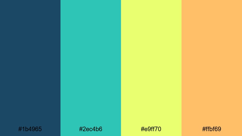 clean ocean startup blue green yellow orange color palette with hex codes