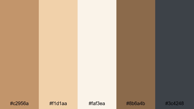 clean product shelf dark tan color palette with hex codes