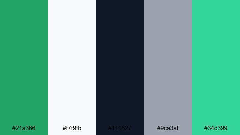 clean studio brand kelly green color palette with hex codes