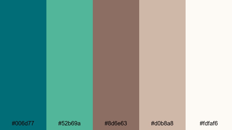 clean studio brand teal brown color palette with hex codes