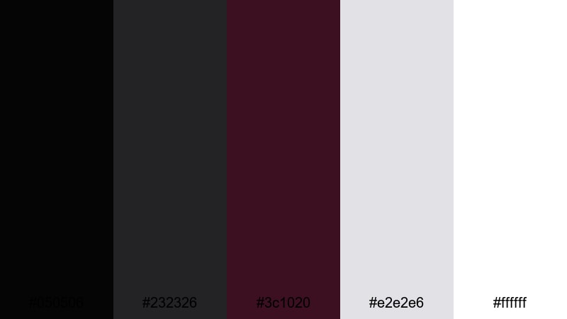 clean studio contrast black burgundy color palette with hex codes