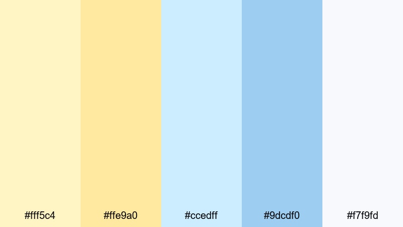 clean studio glow pastel blue yellow color palette with hex codes