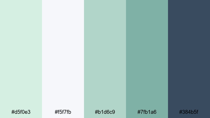 clean studio mint pastel green color palette with hex codes