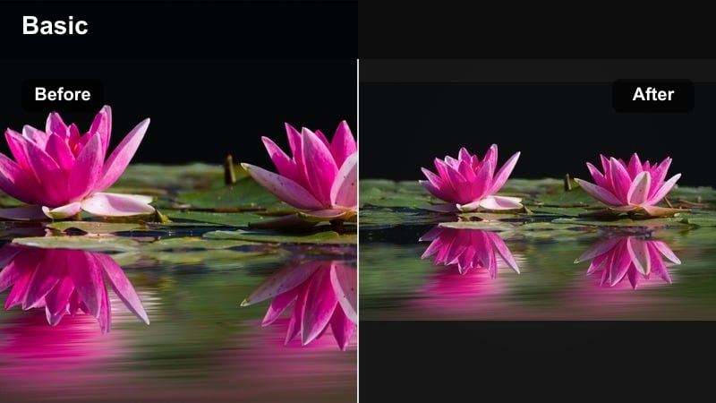 Before and after of a talking head YouTube clip with a clean neutral filter applied for Reels.