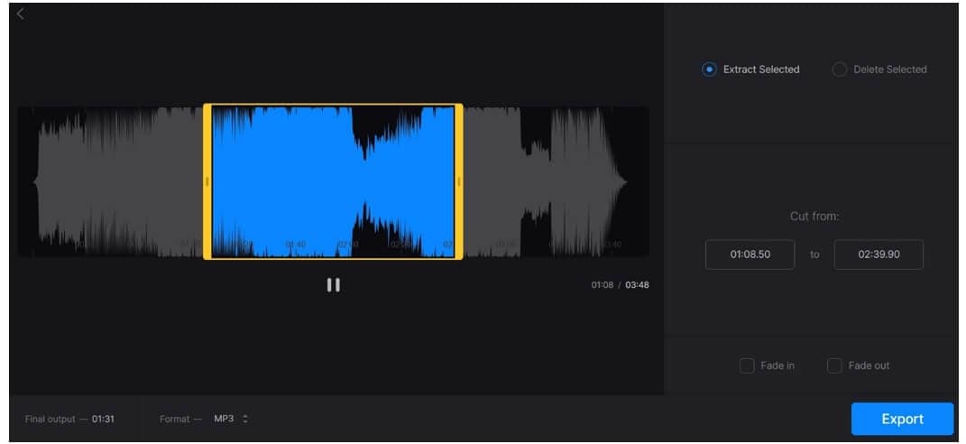 découpeur audio en ligne : Audio Cutter Online par Clideo