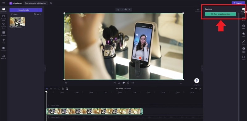 turn on the clipchamp auto captions tool