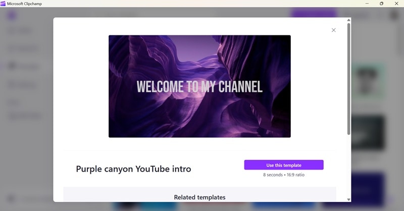 create video using clipchamp template