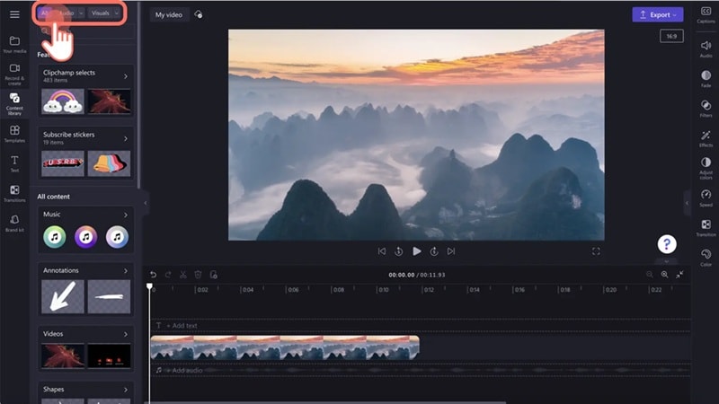 royalty-free elements in clipchamp
