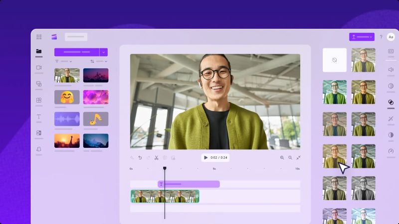 interface and timeline editing in clipchamp
